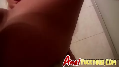 Cute blonde having hot anal sex in the bathroom