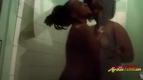 Ebony lesbo couple extremely hot bathroom kissing