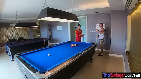 Amateur couple playing pool and having passionate sex afterwards