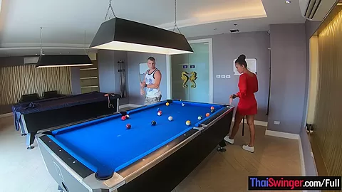 Amateur couple playing pool and having passionate sex afterwards