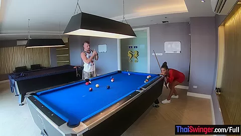Amateur couple playing pool and having passionate sex afterwards