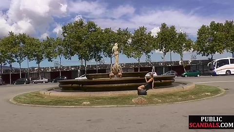 Blonde euroslut having outdoor sex and gives head