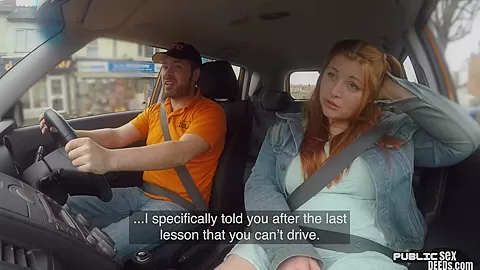 Curvy ginger brit cock rides driving instructor