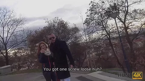 HUNT4K. For easy money red-haired gal cheats on her grumpy boyfriend