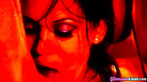 Busty glam babes sucking in shower threeway