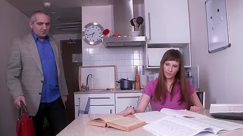 Old teacher fucks a lazy student 18+ on her copy-book