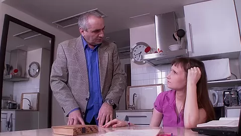 Old teacher fucks a lazy student 18+ on her copy-book