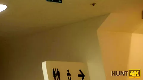 HUNT4K. Belle with red hair fucked by stranger in toilet in front of BF