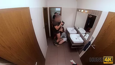 HUNT4K. Belle with red hair fucked by stranger in toilet in front of BF