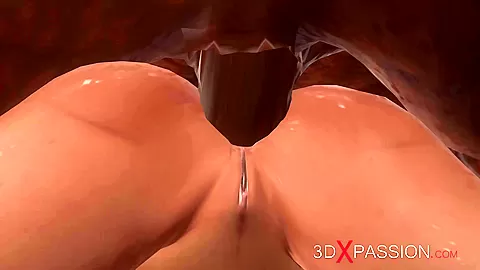 A sexy blonde gets fucked rough by a big monster in the dungeon