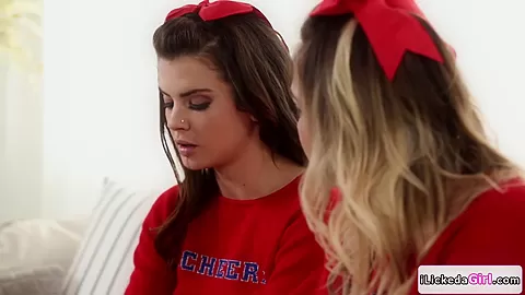 Big tits lesbian babe licking cheersquad captains girlfriend