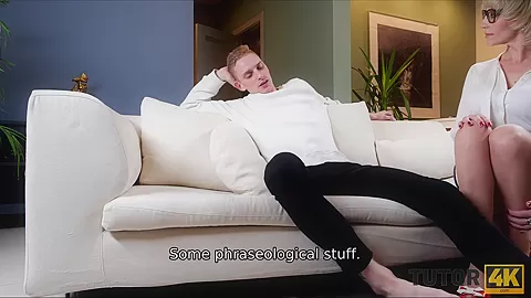 TUTOR4K. Young man tries to do everything so carefully cause lover is professor