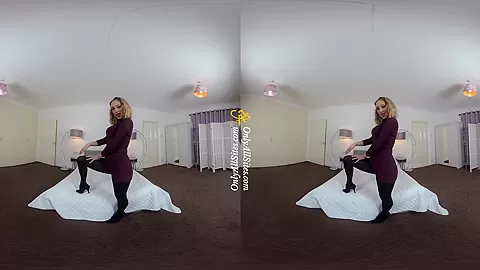 Samantha - Sexy Blonde Comes Home and Strips - Petite Solo Model Striptease Nylons