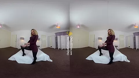 Samantha - Sexy Blonde Comes Home and Strips - Petite Solo Model Striptease Nylons
