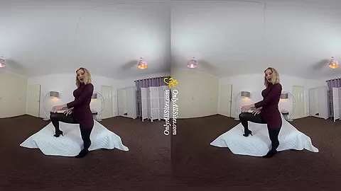 Samantha - Sexy Blonde Comes Home and Strips - Petite Solo Model Striptease Nylons