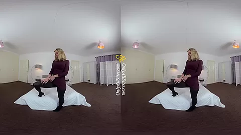 Samantha - Sexy Blonde Comes Home and Strips - Petite Solo Model Striptease Nylons