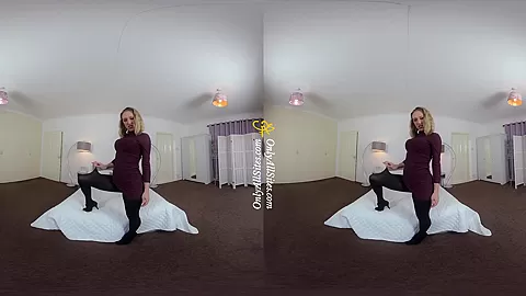 Samantha - Sexy Blonde Comes Home and Strips - Petite Solo Model Striptease Nylons