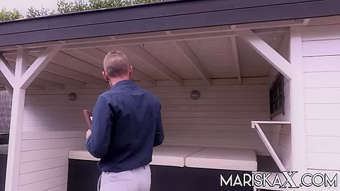 MARISKAX Busty blonde MILF takes on two dicks outdoors