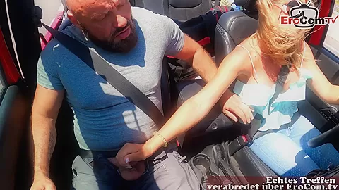 german hitchhiker guy pick up from blonde milf for car sex