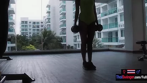 Asian amateur teen 18+ girlfriend gym workout and horny sex after