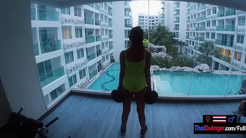 Asian amateur teen 18+ girlfriend gym workout and horny sex after