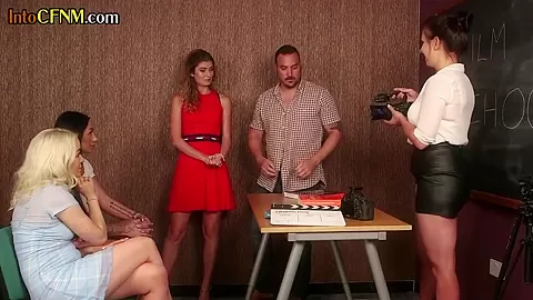 CFNM British babes blowing dick at film school