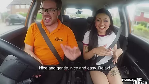 Asian babe publicly fucked by driving instructor