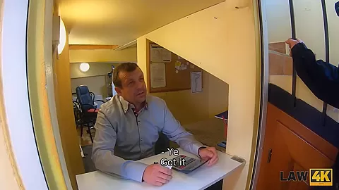 LAW4k. teen 18+ makes it with security officer after being caught serving clients cock