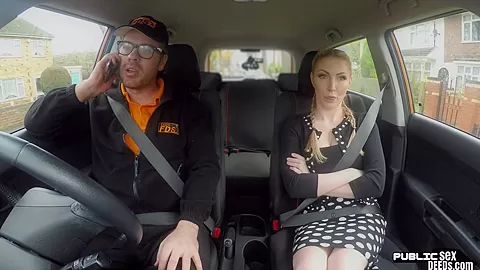 Angry brit riding driving instructor in car