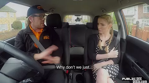 Angry brit riding driving instructor in car