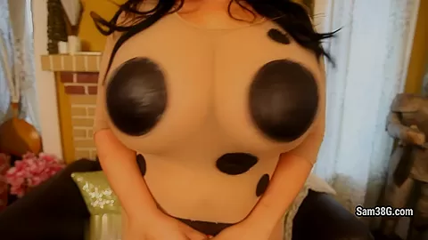 Big chicks are showing their huge tits and suck cock by turn