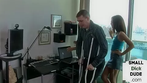 Dominant babes humiliate tiny dick nerd with hj