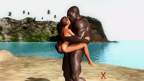 Sexy ebony gets fucked by a black guy on the savage island