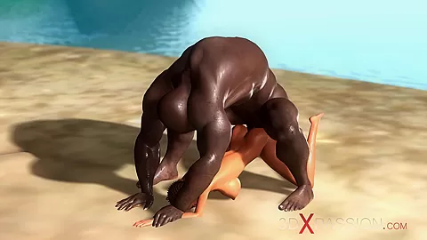 Hot sex on the beach! Big black man bangs a horny ebony on the savage island