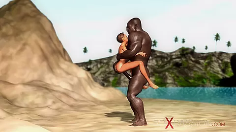 Hot sex on the beach! Big black man bangs a horny ebony on the savage island