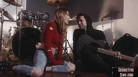 Gorgeous babe fingered and fucked by guitarist