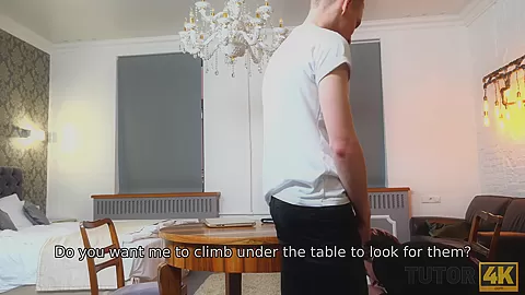 TUTOR4K. Teacher in stockings is penetrated very fast by student 18+ at home