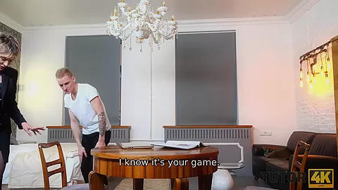 TUTOR4K. Teacher in stockings is penetrated very fast by student 18+ at home