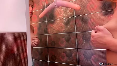Two Lesbians Sucking Dildo and Fingering in Front Mirror
