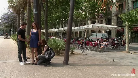 Spanish Hottie Gets Throat Fucked On The Streetbound In Front Of A Busy Cafe - PublicDisgrace