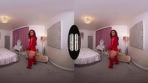 Asha Evans Red Pvc Bodysuit & Riding Crop Goddess Worship
