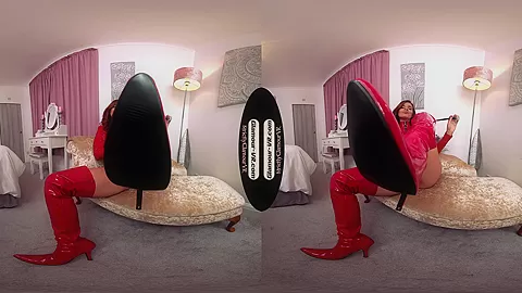 Asha Evans Red Pvc Bodysuit & Riding Crop Goddess Worship