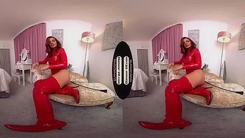 Asha Evans Red Pvc Bodysuit & Riding Crop Goddess Worship
