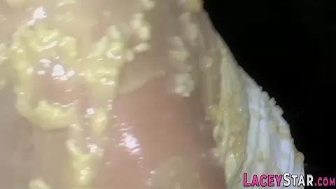 Pudding drenched grandmother licks busty les