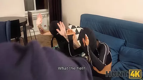 HUNT4K. Thief has to watch his hot girl have fun with the homeowner