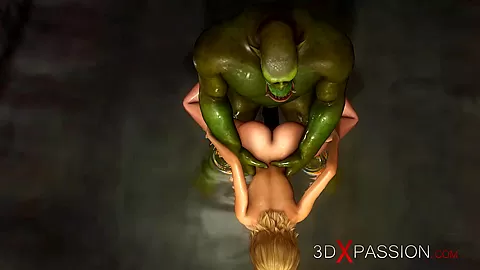 Big monster plays with a hot sexy girl in the sewer