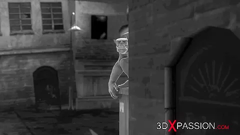 Big monster plays with a hot sexy girl in the sewer