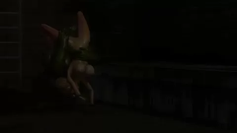 Big monster plays with a hot sexy girl in the sewer