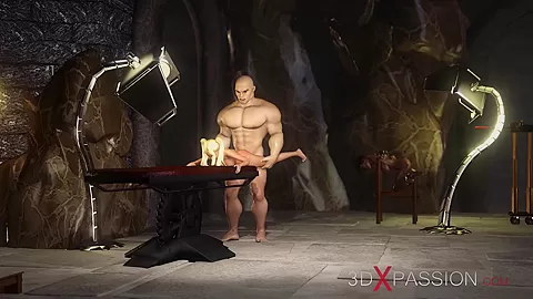 Hard fuck in the dungeon! Big hercules plays with a young blonde