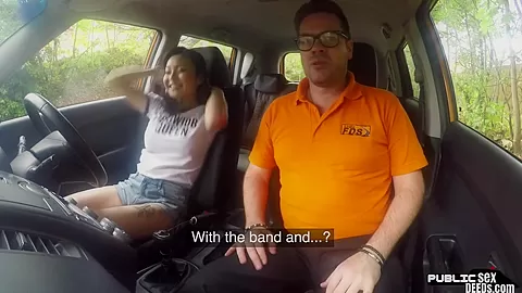 Public asian blows instructor before sex in car
